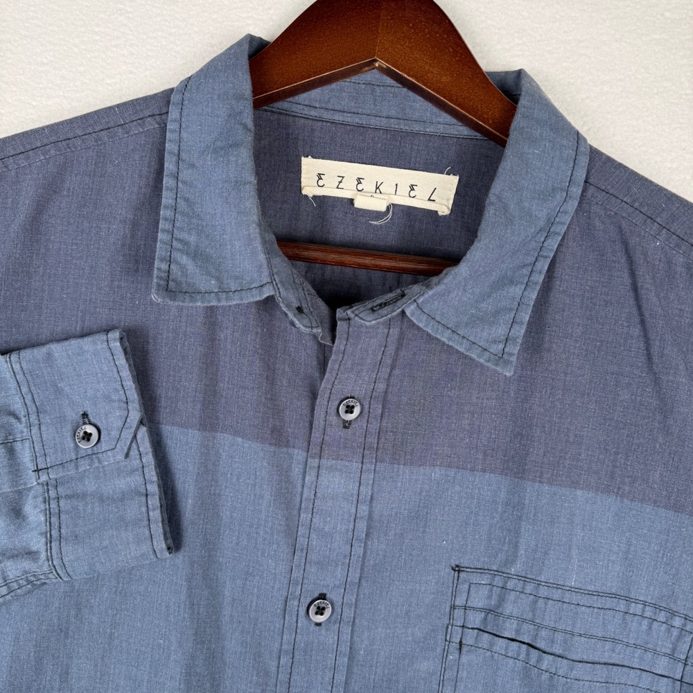 Ezekiel Mens Large Blue Colorblock Long Sleeve Button Up Shirt EL123029